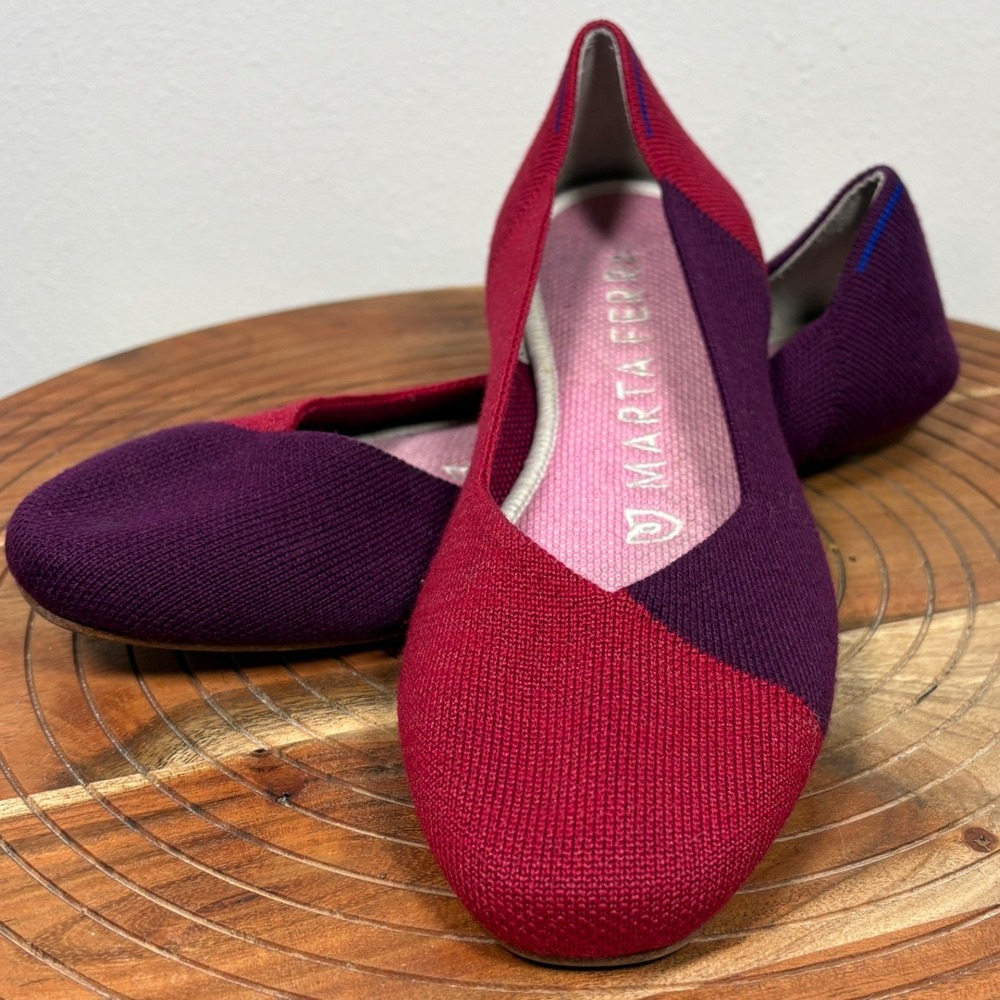 Rothys x Marta Ferri Merino Wool Colorblock Round Toe Flats Red Purple 7.5